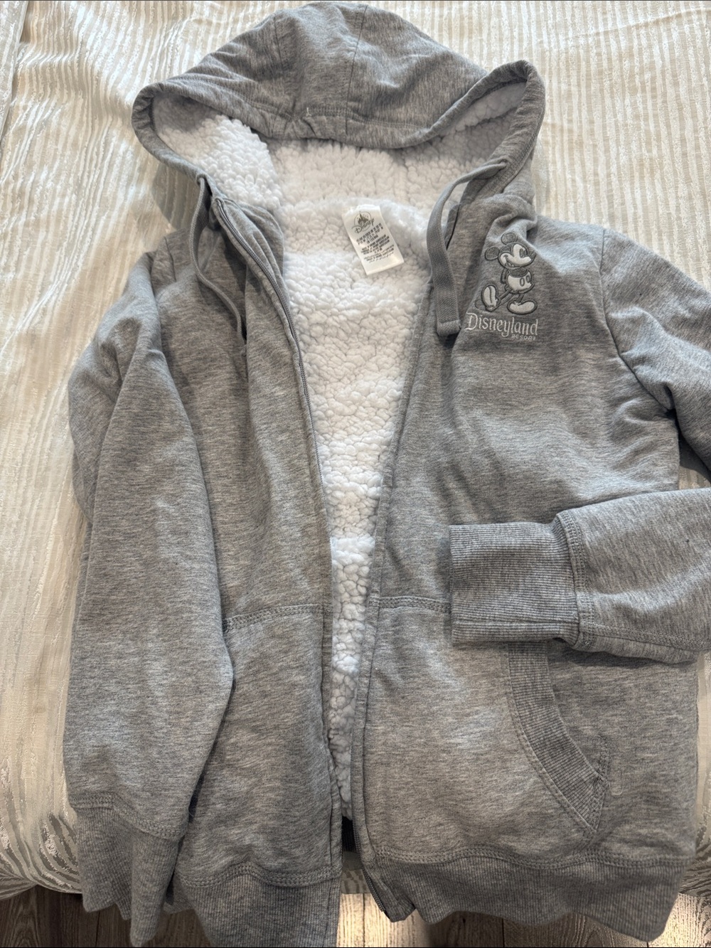 Disney Grey Sherpa-Lined Kids Hoodie with Mickey Embroidery